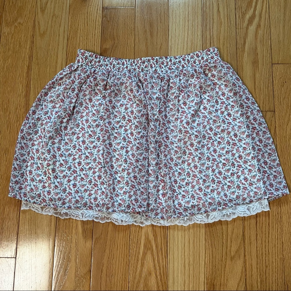 F21 pink floral lace mini skirt